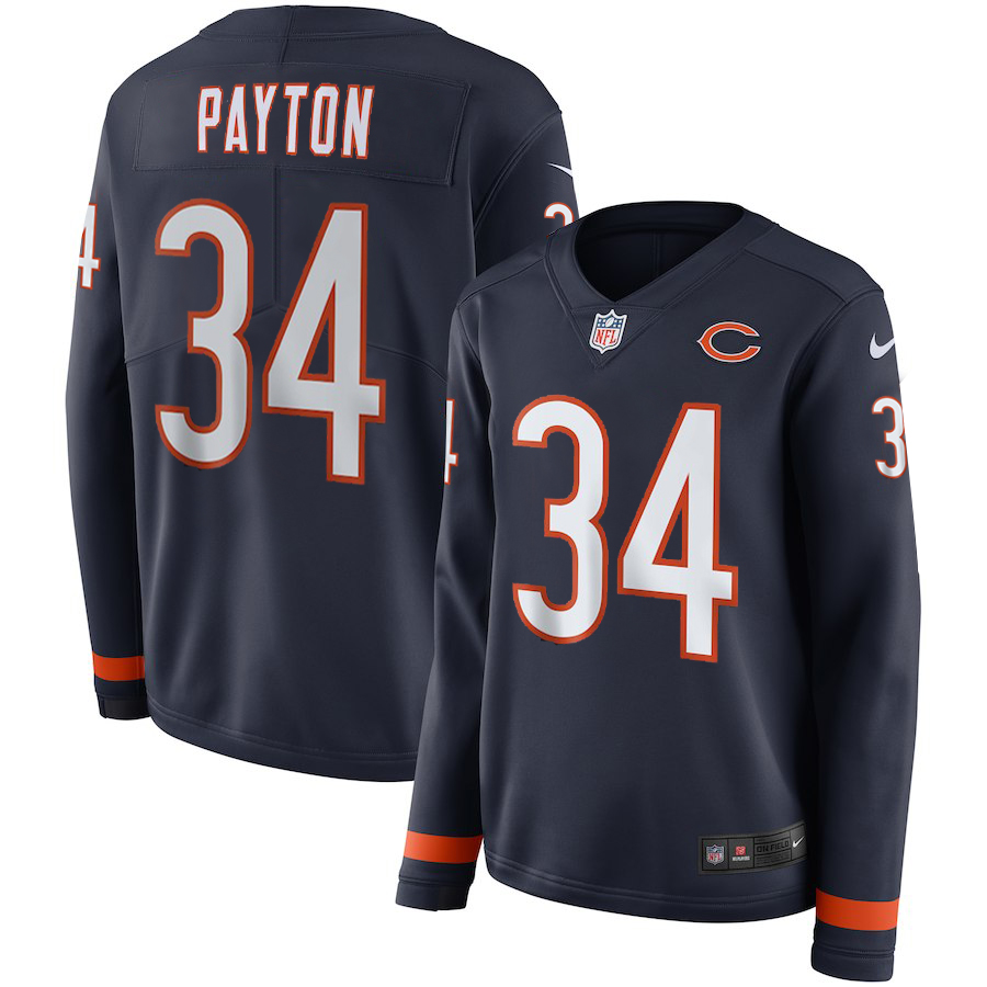 Women Chicago Bears #34 Payton blue  Limited NFL Nike Therma Long Sleeve Jersey->chicago bears->NFL Jersey